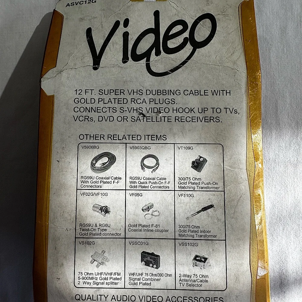 VIDEO SUPER VHS DUBBING CABLE WITH GOLD PLATED RCA PLUGS
